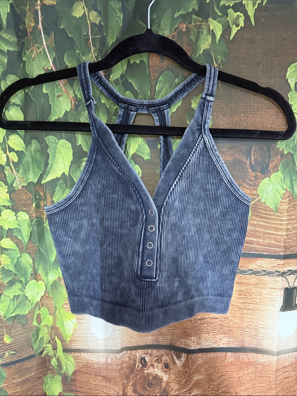 NWOT Zenana Outfitters Washed Black/Gray Ribbed Henley Crop Tank